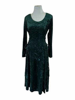 Vintage 90s Brett Alixander Crushed Velvet Midi Dress Emerald Green Whimsigoth 8